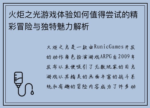 火炬之光游戏体验如何值得尝试的精彩冒险与独特魅力解析